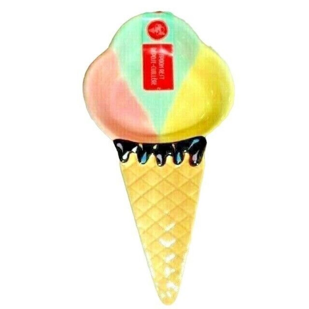 Cherry Top Ice Cream Cone Spoon Rest Utensil Holder Kitchen Ceramic 9x5-in Gift